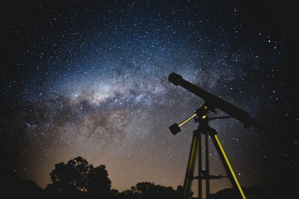 Crafting Captivating Headlines: Your awesome post title goes here Stunning starry sky with silhouette of telescope capturing the Milky Way in Brazil.
